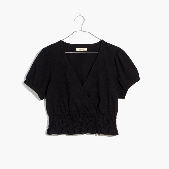 Madewell Tops - Madewell Knit Seersucker Smock-Waist Crop Top - True Black, Size Medium
